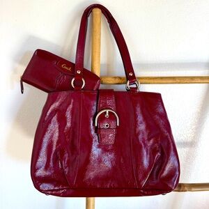 Coach SoHo Plum Patent Leather Large Carryall Tote with matching Wallet